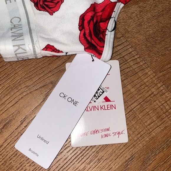 Calvin Klein NWT bralette & under garment. Rose flowers white background. - Picture 5 of 10